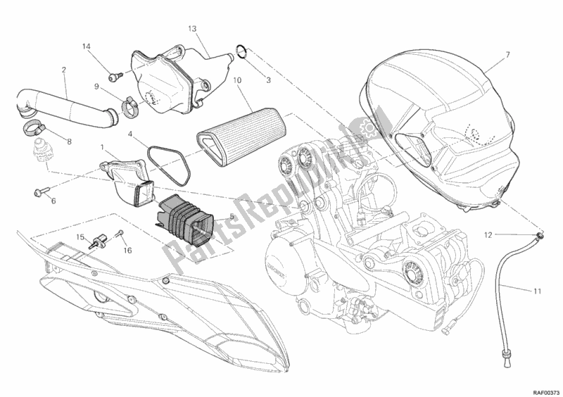 All parts for the Intake of the Ducati Multistrada 1200 USA 2012